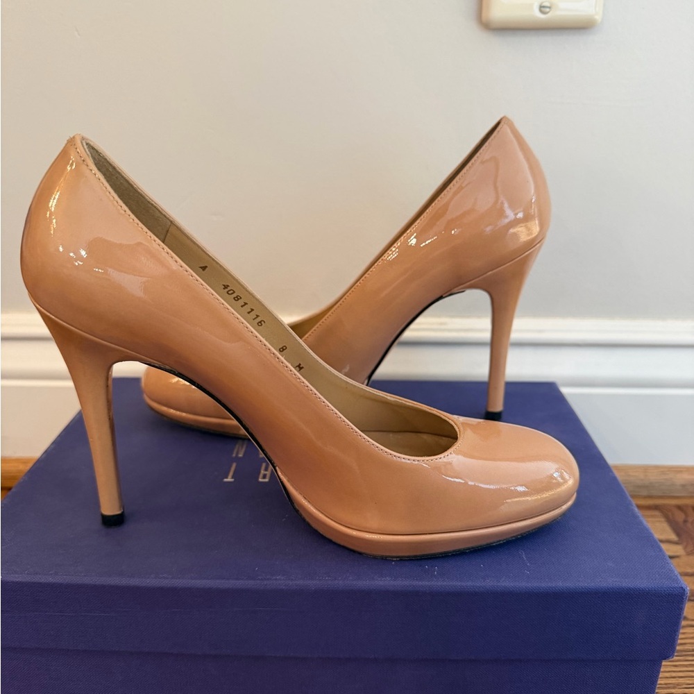 Stuart Weitzman Platswoon Adobe Aniline Rounded Nude Heel